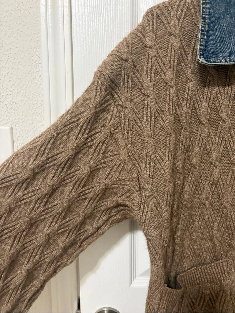 COMMENSE Diamond Stitch Knitting Longline Cardigan Denim Tan Oversized fit S - Picture 9 of 15